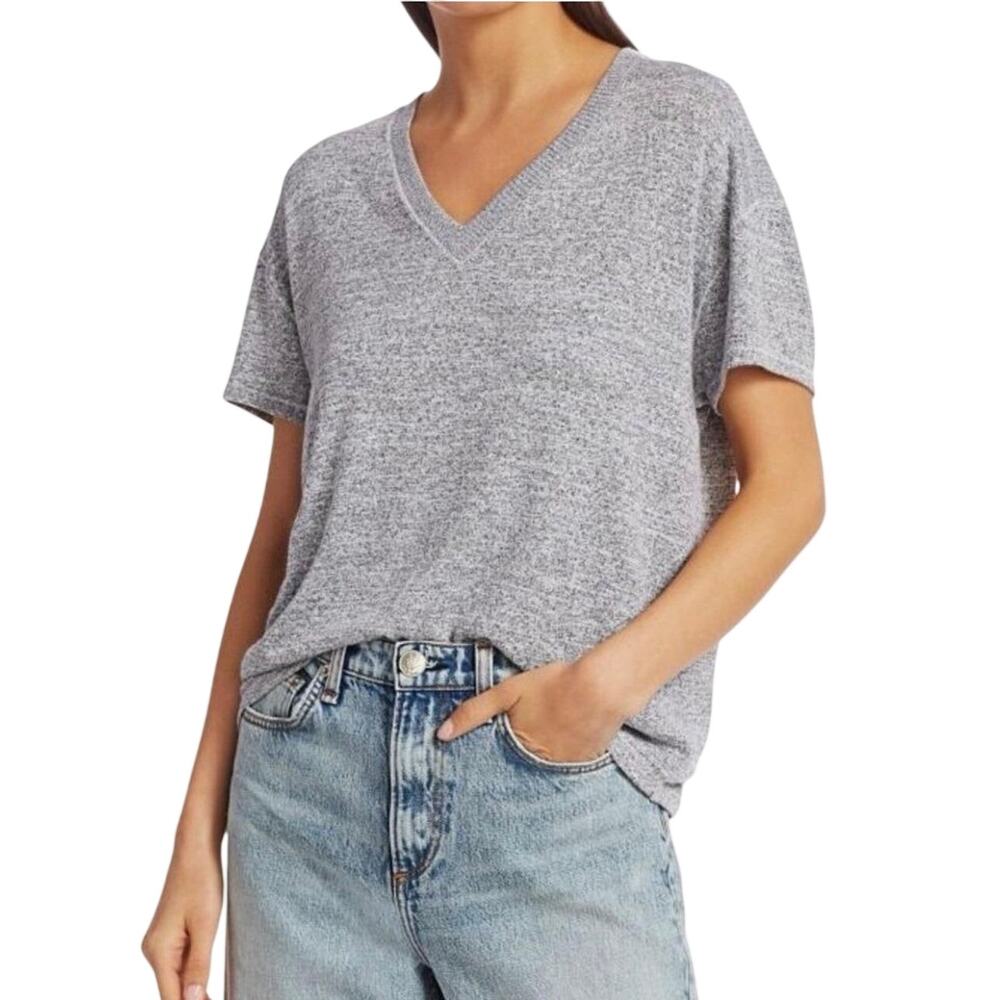 Rag & Bone Gray Marled V-Neck Tee, Soft Knit Oversized Top, Women's XS, NWT